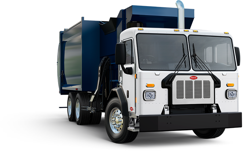 Peterbilt Model 520 Vocational White Truck with Blue Refuse Garbage Collection Body Isolated - Thumbnail